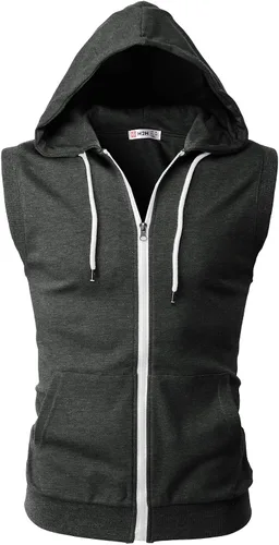 Vista 3 de H2H Mens Casual Slim Fit Zip-up Sleeveless Hoodie Lightweight Workout Tank Tops Gym Hoodies