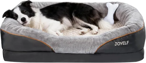 Vista 11 de Cama Joyself ortopédica de espuma viscoelástica con cubierta lavable extraíble para perro y juguetes con sonido de regalo, Gris