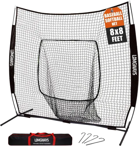 Vista 9 de 7x7ft/8x8ft Baseball Softball Net with Steel Frame for Batting, Hitting, Pitching, Portable Baseball Batting Net with Carry Bag, Great for All Levels