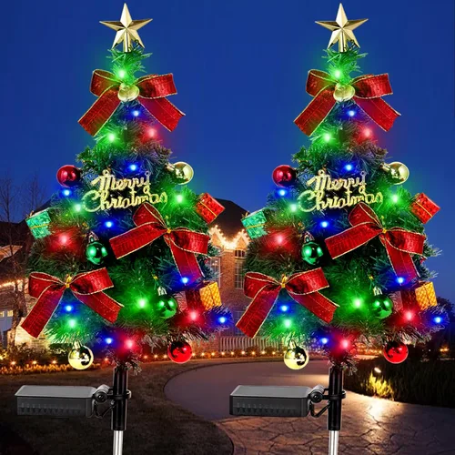 Vista 8 de Luces solares para árbol de Navidad al aire libre, impermeables, 2 unidades, decoraciones de Navidad, luces de árbol de Navidad, decoración