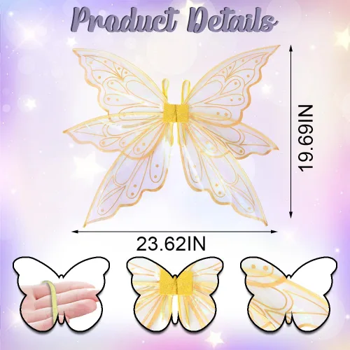 Vista 2 de Fairy Wings Costume Organza Angel Butterfly Wings for Women Girls Dress-up Accessories Christmas Cosplay Costume
