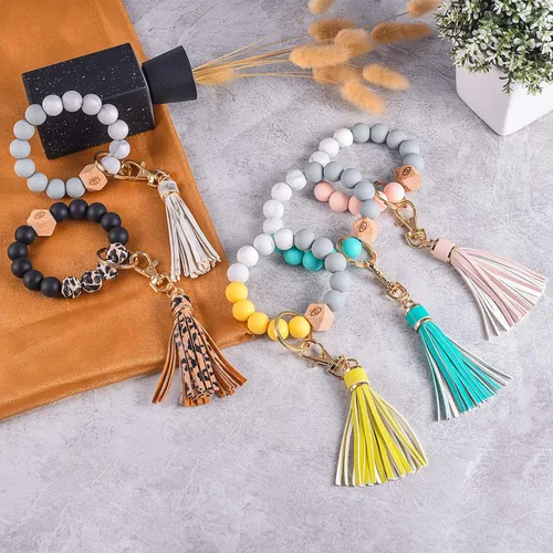 Vista 6 de Llavero pulsera Cadenas de pulsera con cuentas de silicona