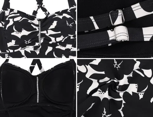 Vista 4 de Hilor Tankini para mujer, con control de abdomen, espalda cruzada, tankini