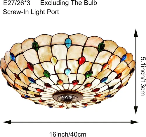 Vista 7 de Tiffany - Lámpara de techo de montaje empotrado, lámpara de techo LED de vitral, hecha a mano con cuentas de vidrio de colores azules