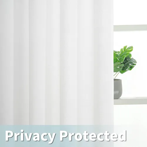 Vista 3 de LAMIT Cortinas de Lino Blancas Semitransparentes para Dormitorio, Paneles Filtrantes de Luz, Cortinas de Lino con Ojales de Protección de Privacidad