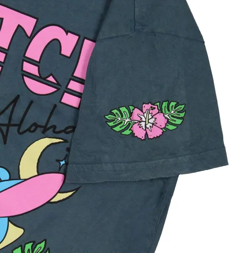 Vista 5 de Disney Junior Lilo & Stitch Aloha Stitch Surfing with Palm Trees and Flowers Graphic Camiseta