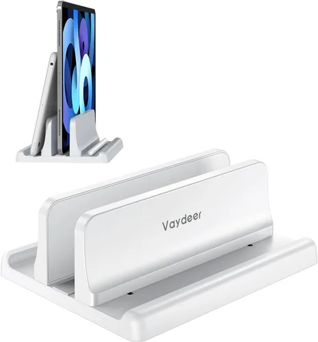Vista 8 de Vaydeer Soporte vertical para laptop, soporte organizador de plástico ajustable para computadora de escritorio, para ahorrar espacio, 3 en 1