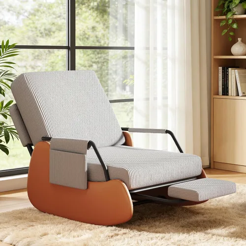 Vista 9 de Furniliving Moderna mecedora, silla mecedora tapizada para guardería con reposapiés reclinable ajustable y retráctil, cómoda silla de descanso