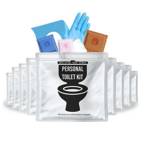 Vista 11 de Kit de inodoro personal para llevar, paquete de 10 unidades, kit de baño público desechable, envuelto individualmente para kit de protección