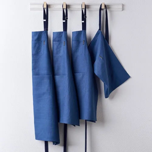 Vista 3 de Solino Home Delantal de lino estilo bistró para servidor, lazos extralargos con bolsillos, medio delantal de lino 100% puro para hombres y mujeres