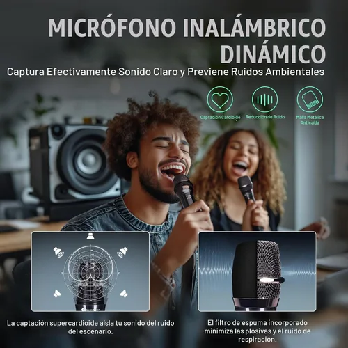 Vista 2 de Micrófonos inalámbricos - Micrófono de karaoke para cantar - Micrófono inalámbrico recargable con receptor de doble canal - Rango de 240 pies
