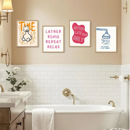 Vista 2 de YZSLA Impresiones divertidas de arte de pared de baño 8x10 Pulgadas sin marco, impresiones de póster de pato retro colorido, decoraciones divertidas