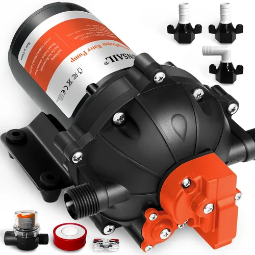 Vista 8 de [Versión mejorada] Bomba de agua de diafragma autocebante de 12 V CC, 30-70 PSI ajustable continuamente, flujo de agua de 6.0 GPM, bomba de agua