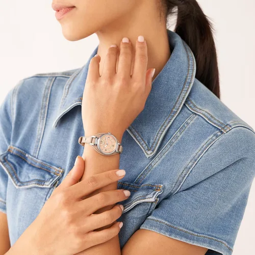 Vista 4 de Fossil Carlie Mini reloj de cuarzo de acero inoxidable y cuero para mujer, Carlie Mini - ES4502