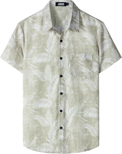 Vista 24 de JOGAL - Camisa hawaiana floral para hombre con bolsillo frontal, estilo Aloha casual Verde Aqua