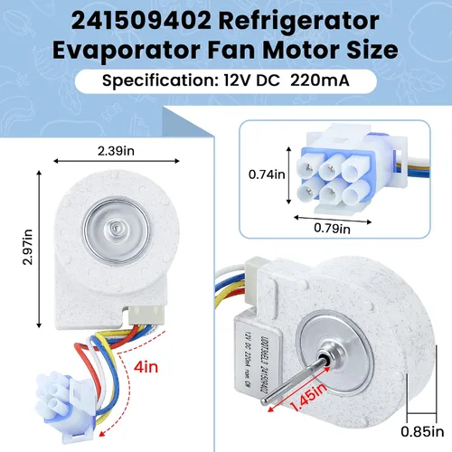 Vista 2 de 241509402 Motor de ventilador evaporador para refrigerador por AMI PARTS-Reemplaza PS1526073 AP3958808 AH1526073 EA1526073 1196443 241509401
