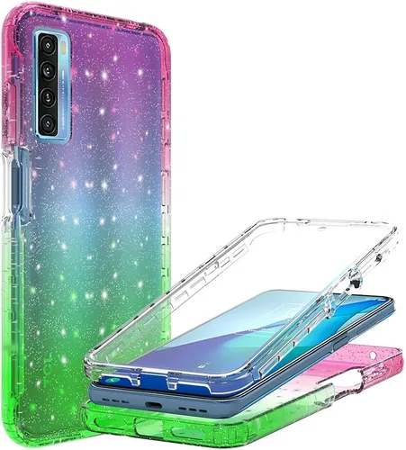 Vista 2 de Funda de cuerpo completo diseñada para TCL 20S con purpurina, protector de pantalla integrado, absorción de golpes, antiarañazos, resistente
