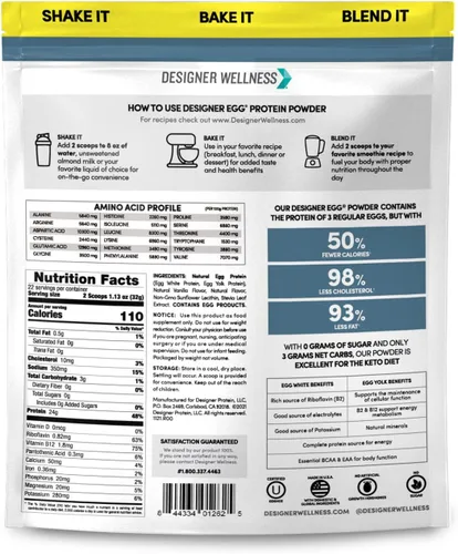 Vista 2 de Designer Wellness, Designer Egg, polvo de proteína natural de yema de huevo y clara de huevo, apto para dieta keto y paleo, bajo en calorías, menos