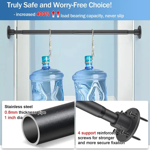 Vista 2 de Barra de ducha resistente – Barra de cortina de ducha industrial montada en la pared para baño, armario, ropa colgante, patio al aire libre – Poste