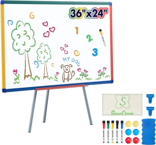 Vista 11 de Pizarra blanca de borrado en seco para niños, caballete de arte de 24 x 18 Multicolor