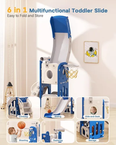 Vista 5 de Babytronic Tobogán para Niños Pequeños, 6 en 1 Tobogán de Interior para Niños de 1-3 Años, Juego de Escalador Interior y Exterior para Bebés