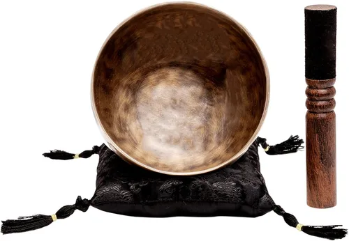 Vista 10 de Juego Grande de Cuencos Tibetanos Cantores por Ohm Store — Cuenco de Meditación de Sonido Jupiter de Bronce Puro de 12 Pulgadas, 2 Mazos y un Cojín