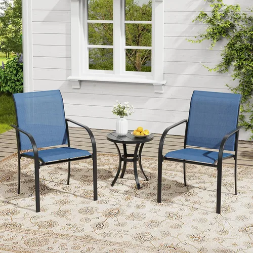Vista 12 de VICLLAX Juego de 2 sillas de patio pequeñas para exteriores, juego de sillas apilables para patio y mesa de comedor cuadrada para porche delantero