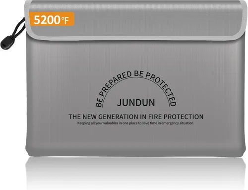 Vista 8 de JUNDUN Bolsa de documentos ignífuga con aislamiento térmico de 5200 ℉, bolsa de dinero impermeable e ignífuga de 14.0 x 10.4 pulgadas, bolsa