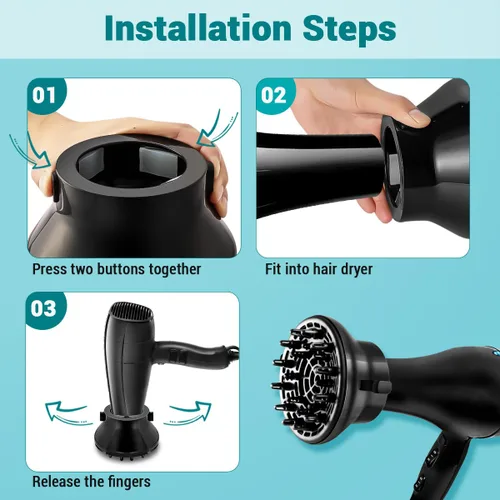 Vista 4 de KAHEM Difusor de pelo universal, ajustable de 1.77 a 2.76 pulgadas, accesorio difusor de secador de pelo para cabello rizado sin encrespamiento
