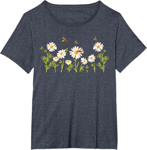 Vista 52 de Marguerites Daisy - Camiseta de verano con margaritas de jardín de flores, Negro, S