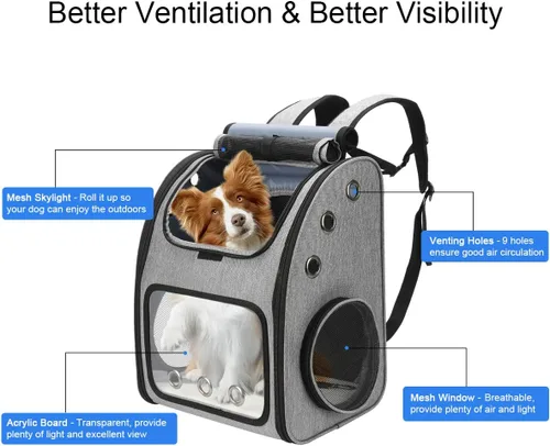 Vista 3 de Mochila expandible para gatos, perros y animales pequeños, transportador portátil de viaje para mascotas, diseño súper ventilado, aprobado por