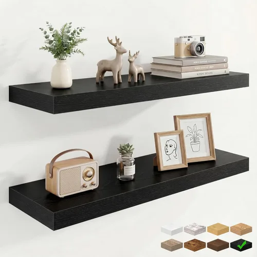 Vista 15 de Marsmiles 12in Depth Floating Shelves, 12x12x1.4, Rustic Brown, Set of 3 Marrón rústico