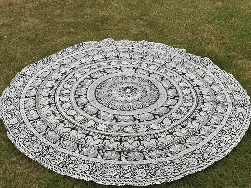 Vista 27 de raajsee Tapiz de Playa Redondo Turquesa Hippie/Boho Manta de Playa Mandala/Manta de Algodón Indio - Mantel Redondo/Decoración del Hogar/Alfombra