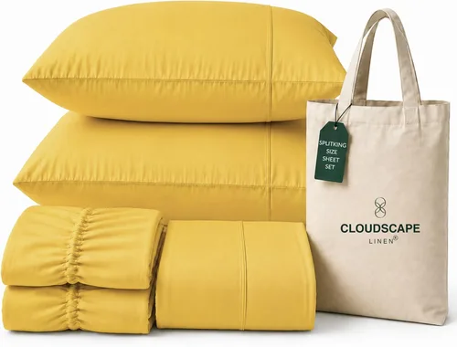 Vista 50 de CLOUDSCAPE LINEN 400TC 100% Egyptian Cotton Luxury Twin Bed Sheets - White