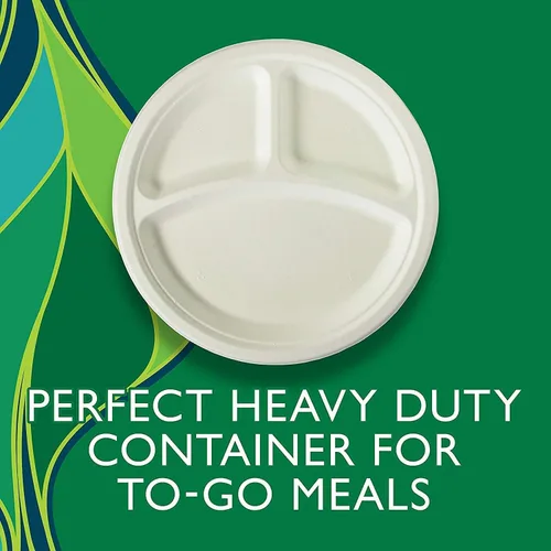Vista 4 de Hefty EcoSave - Platos desechables con compartimentos, hechos de materiales a base de plantas, platos de papel resistentes, 10 ¼ pulgadas, 16