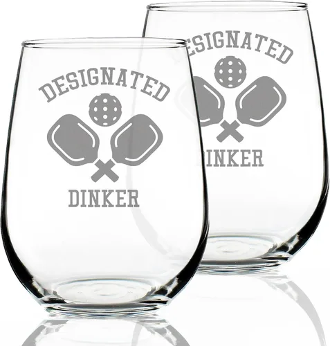 Vista 5 de Dinker designado personalizado – Copa de vino sin tallo personalizada – Regalos y decoración de pickleball divertidos – Grande 17 onzas – Regalo