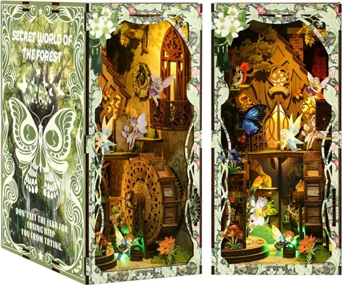 Vista 10 de Kit de rincón de libros de bricolaje 3D rompecabezas de madera para adultos, kit de casa en miniatura de librería, estantería de libro, decoración