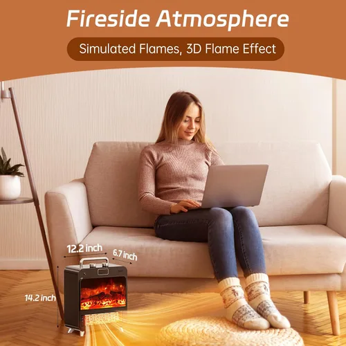Vista 2 de Feculs Calentador de chimenea eléctrico, 3 en 1, calentadores de chimenea portátiles para uso en interiores, calentador de espacio de 750/1500 W