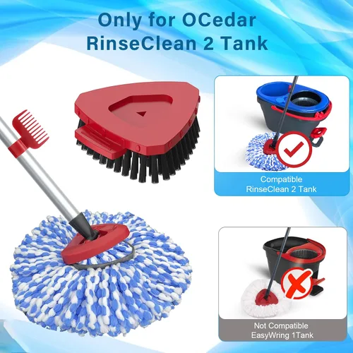 Vista 2 de Paquete de 2 cabezales giratorios de repuesto compatibles con O Cedar RinseClean 2 tanques, cepillo de fregado mejorado, mango de trapeador de 4