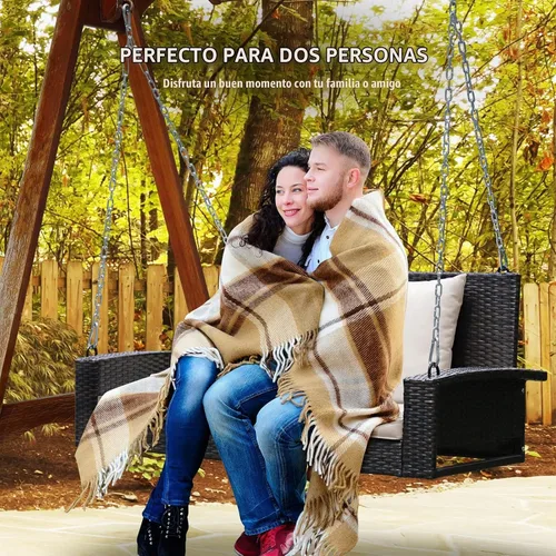 Vista 3 de RELAX4LIFE - Columpio de mimbre de 2 asientos, con dos cadenas de acero sólido de 7.9 pies, cómodos cojines de respaldo y asiento, para pórtico