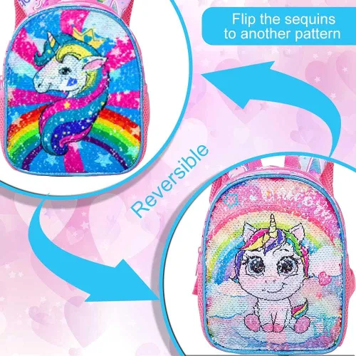 Vista 9 de gxtvo Mochila para niños pequeños, correa de seguridad de 9.5 pulgadas para niños y niñas, unicornio, mariposa, sirena, dinosaurio