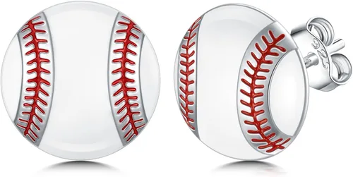 Vista 14 de Aretes deportivos de plata de ley para béisbol, fútbol, voleibol, tenis, baloncesto, aretes colgantes de media bola, aretes de atletas, aretes