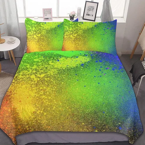 Vista 47 de Juego de 3 piezas de edredón neón que brilla en la oscuridad, funda de almohada de microfibra con cremallera para cama matrimonial, Queen