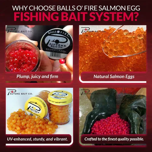 Vista 3 de Pautzke Balls O ' Fire - Cebo de pesca para huevos de salmón famoso y eficaz, accesorios de pesca mejorados con rayos UV, trucha de pesca líder