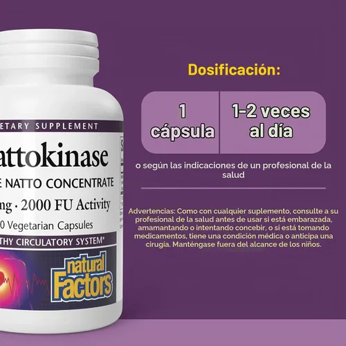 Vista 3 de Natural Factors Nattokinase 100 mg, 2000 FU, 60 Cápsulas Vegetarianas