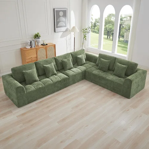 Vista 24 de Sofás seccionales modulares de 110 pulgadas para sala de estar, sofá seccional comprimido sin hueso, sofá de espuma viscoelástica tapizado de 3 Beige