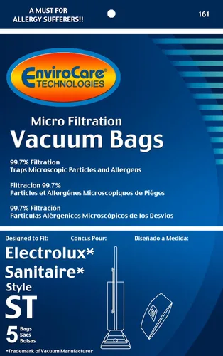 Vista 2 de EnviroCare Bolsas de vacío de micro filtración de repuesto diseñadas para adaptarse a montantes Eureka Sanitaire estilo ST paquete de 5