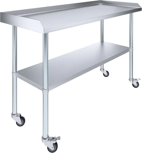Vista 13 de AmGood Mesa de trabajo comercial con protector contra salpicaduras y salpicaduras laterales con ruedas NSF