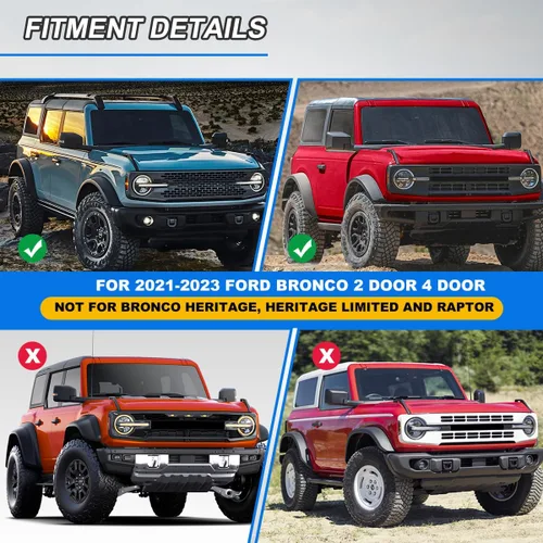 Vista 4 de WolfX Kit de guardabarros de 2 puertas y 4 puertas compatible con Ford Bronco 2021 2022 2023 2024 2025 Juego de 4 piezas Front & Rear Wheel Fender