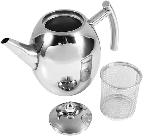 Vista 9 de Tetera de acero inoxidable con filtro de infusor extraíble, gran capacidad, 33 onzas (1 litro)